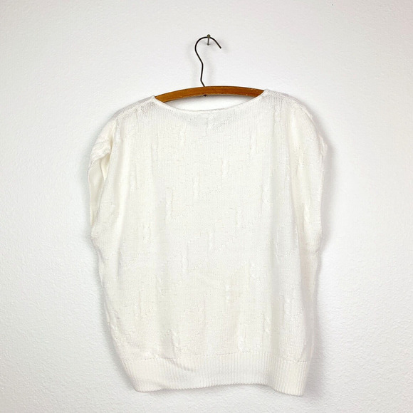 VINTAGE 80s Sweaters USA White Sleeveless Cap Sleeve Sweater Medium - Picture 4 of 4
